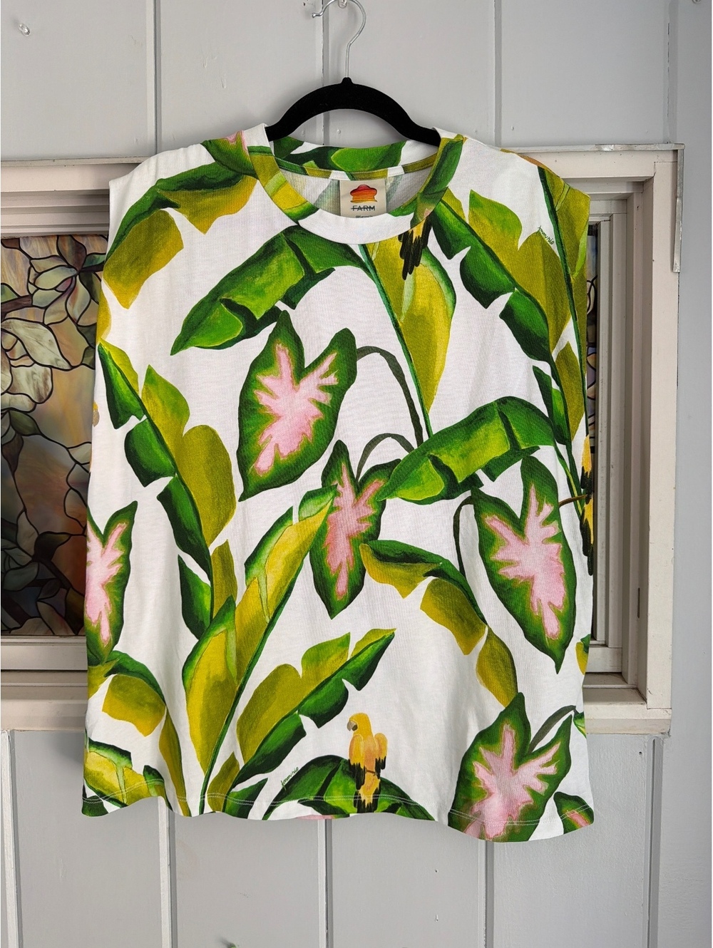 Farm Rio Tropical Leaf Print Sleeveless Cotton Top Size L